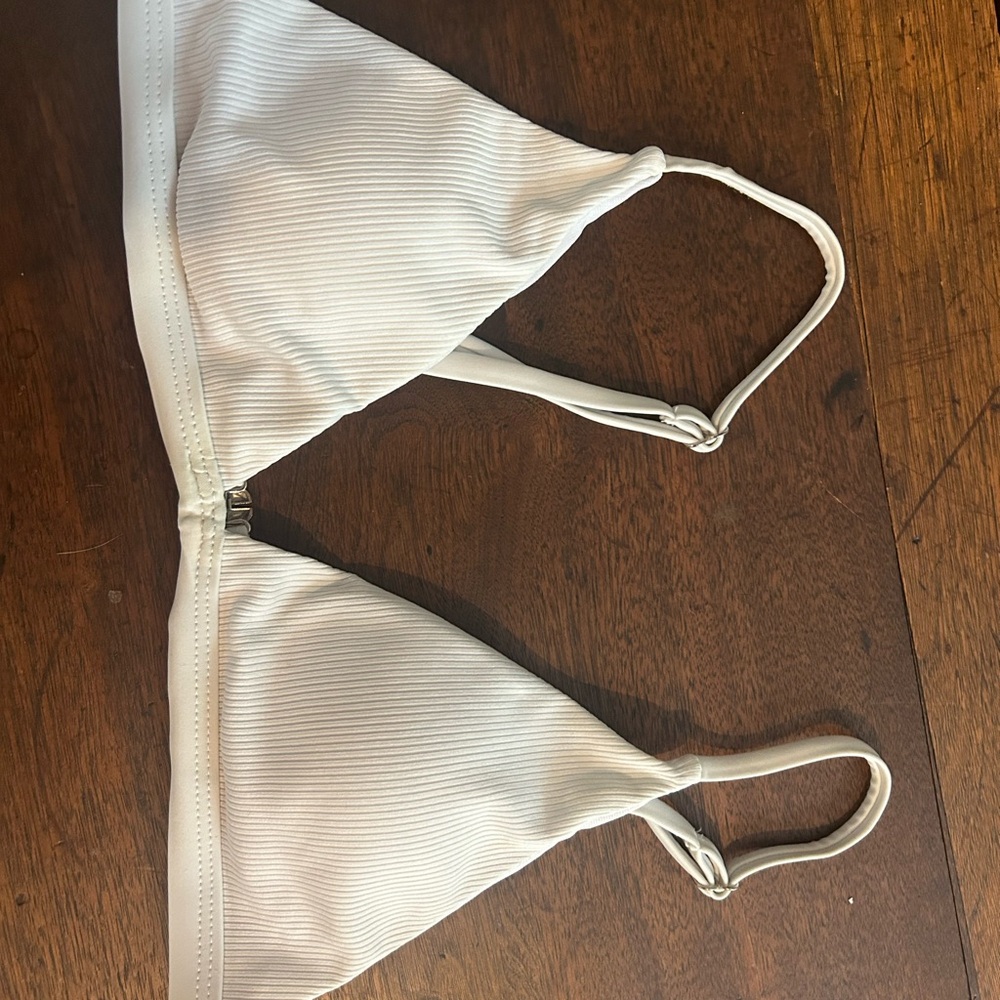 White Ribbed Triangle Bikini Top